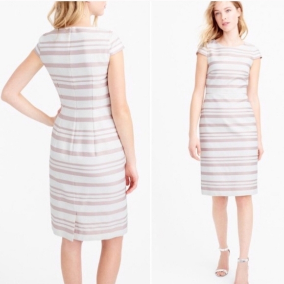 NWT J.crew Striped Sheath short sleeve work Dress Pink and Off White womans sz 4 - Picture 3 of 14